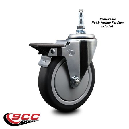 Service Caster 6 Inch Thermoplastic Rubber 12 MM Threaded Stem Caster with Brake SCC-TS20S614-TPRB-PLB-M1215